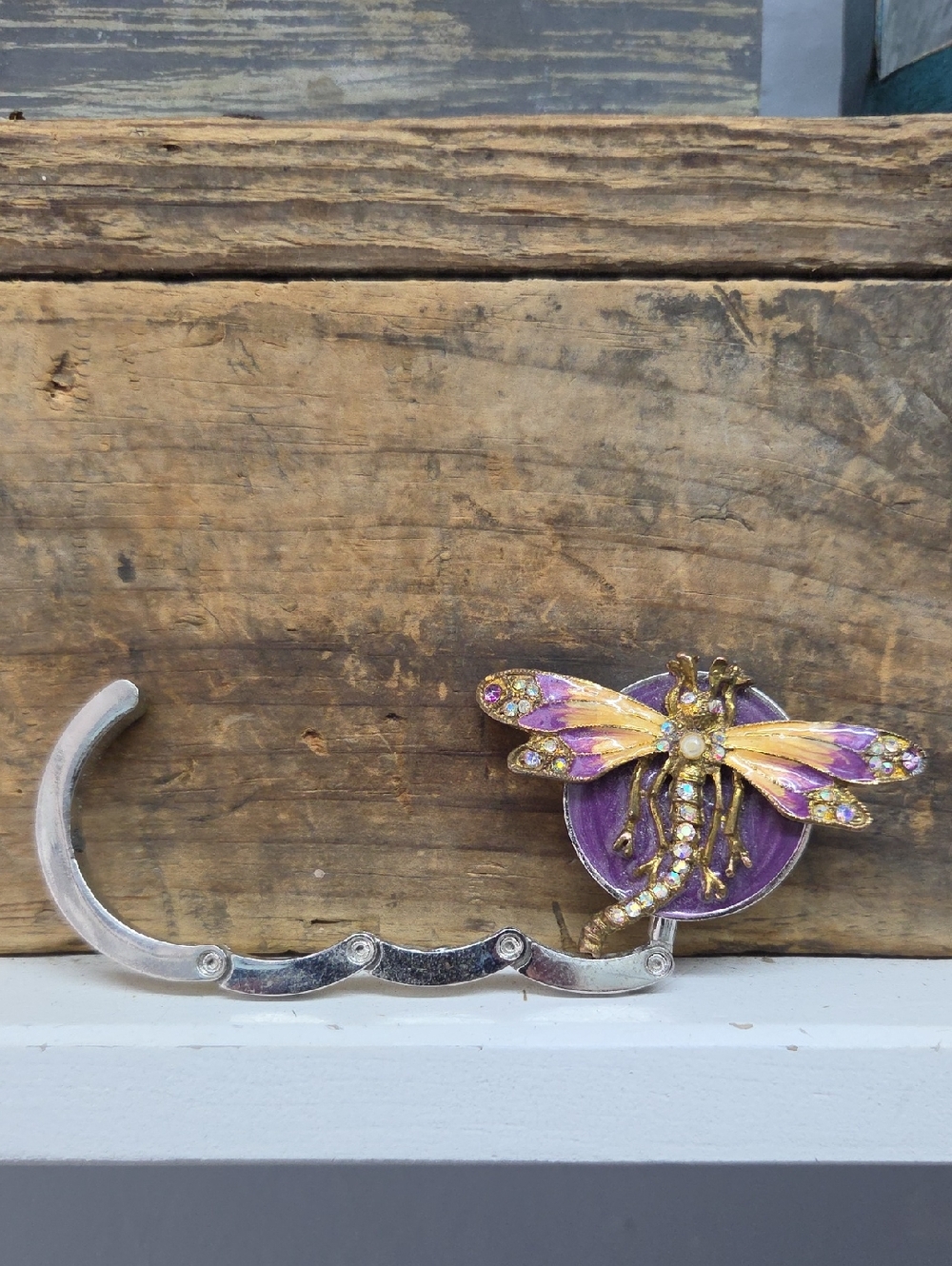 Sicura Magnetic Gold Dragonfly Purse Hook with Purple Enamel - Picture 4 of 4